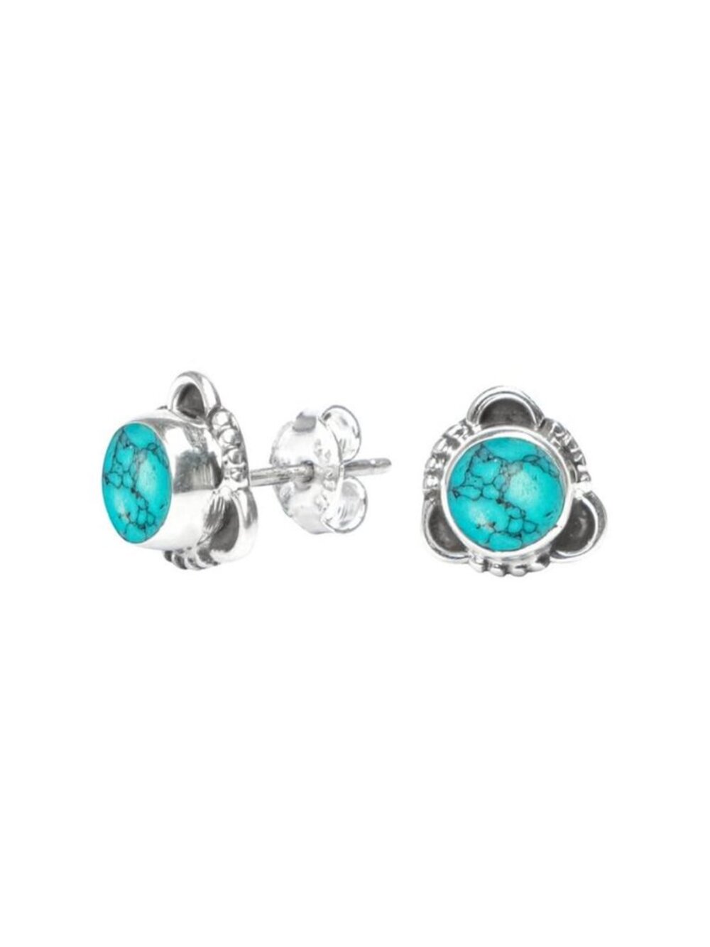 Turquoise Stud Earrings 925 Sterling Silver Natural Gemstone 6mm Womens Jewelry